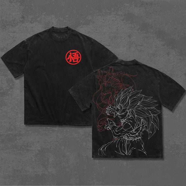 Son Goku Super Saiyan 3 Dragon Ball Z Anime Washed T-Shirt 100%