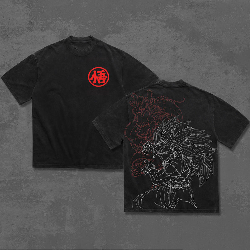 Son Goku Super Saiyan 3 Dragon Ball Z Anime Washed T-Shirt 100%