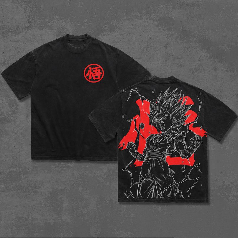 Son Gohan Super Saiyan 2 V2 Dragon Ball Z Anime Washed T-Shirt 100%